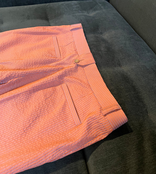 Bespoke Summer Trousers in Orange Seersucker