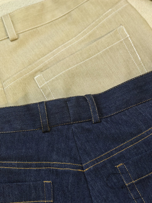 Bespoke Denim Trousers in Beige & Classic Navy Styles