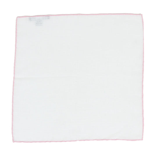 White Linen Pocket Square with Pink Edge