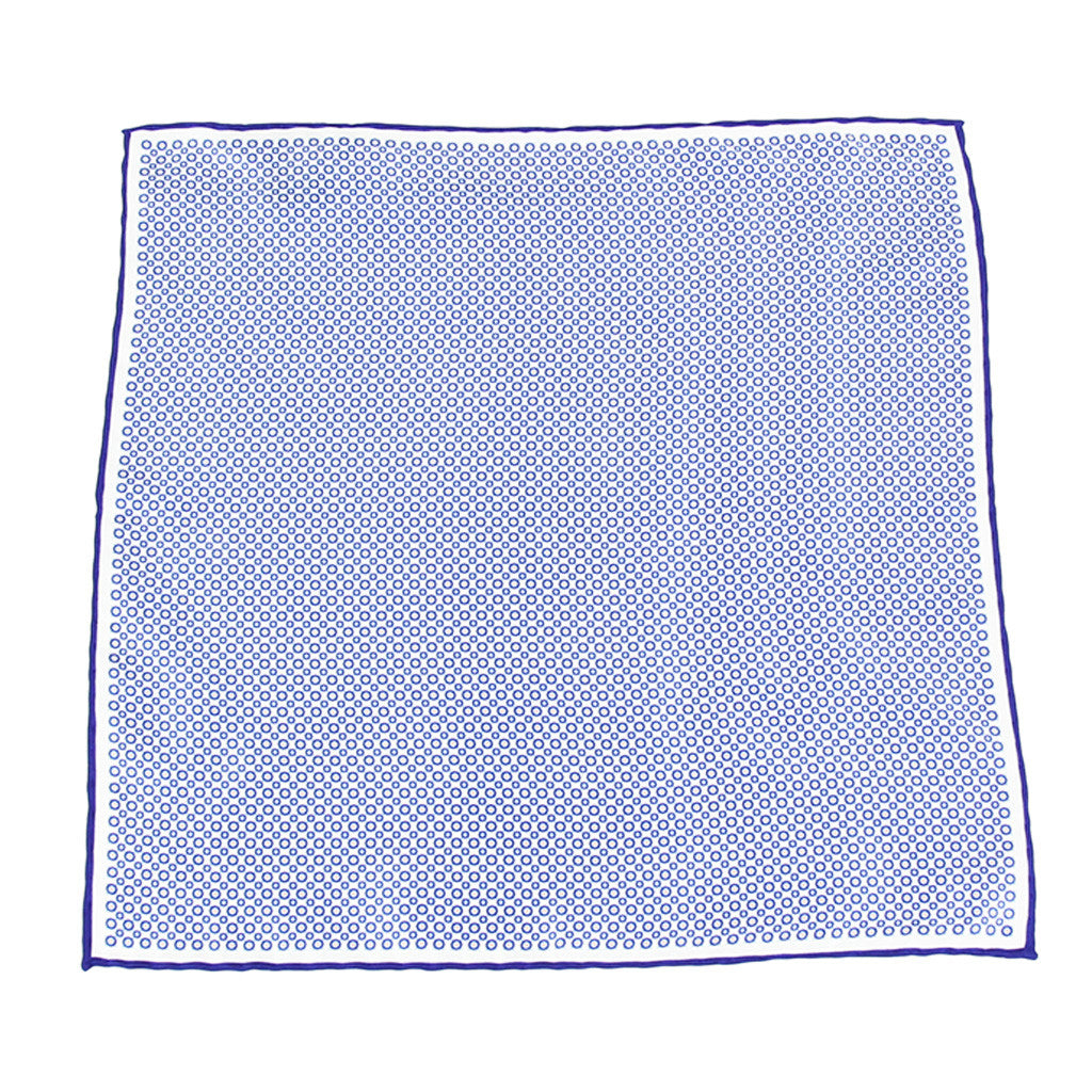 Blue Circle Print Silk Pocket Square