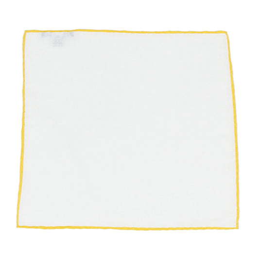 White Linen Pocket Square with Yellow Edge