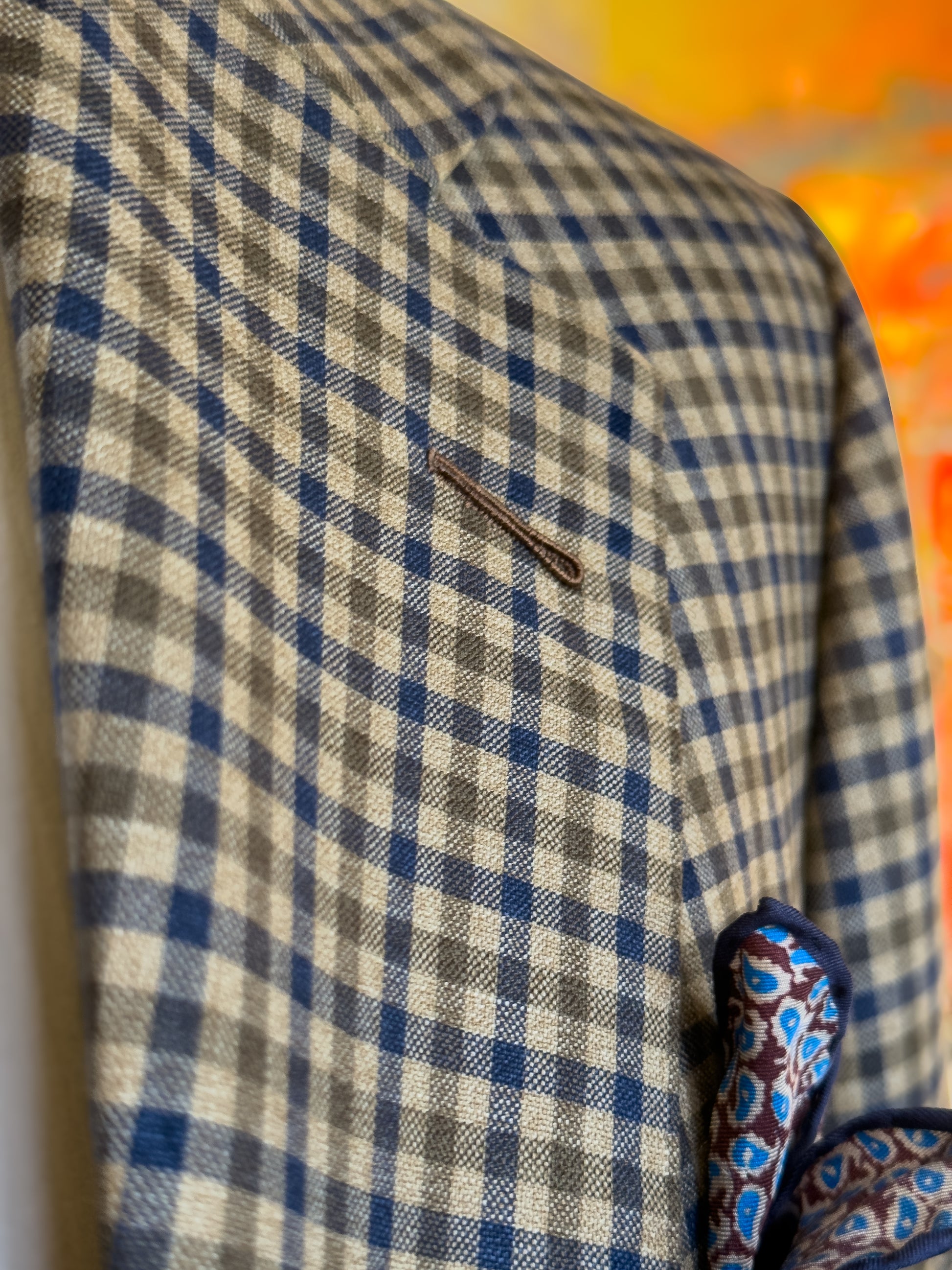 Q MENSWEAR-Carnet Brown and Blue Check Suit-details