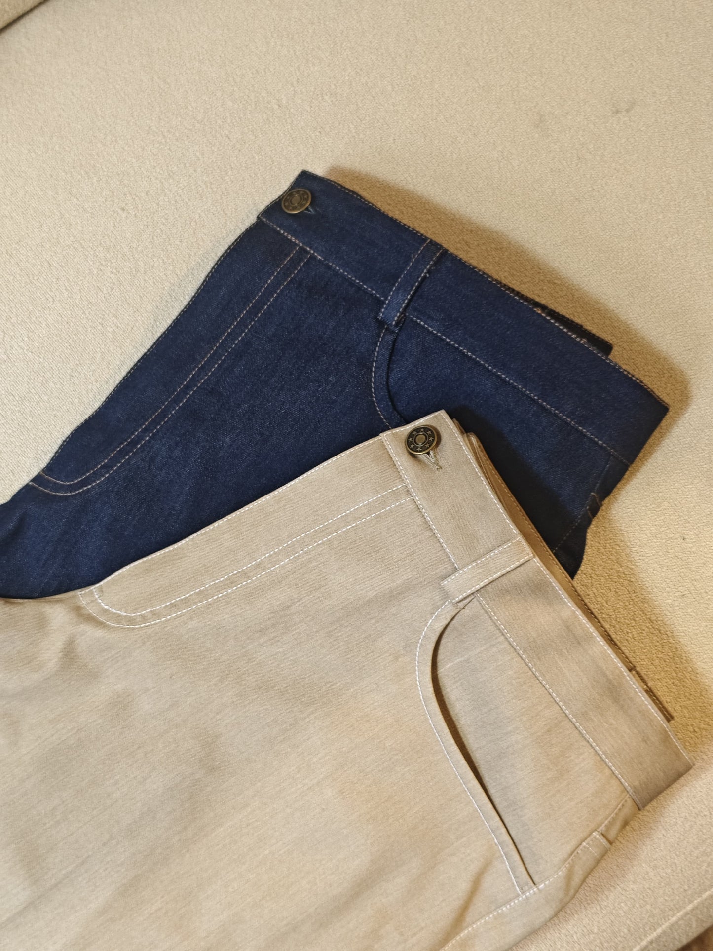 Discover Bespoke Denim Pants in Beige & Classic Navy Styles!