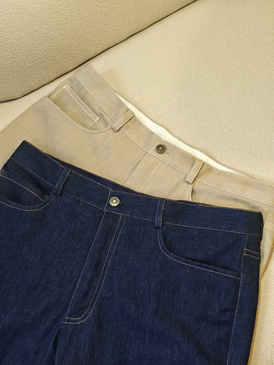 Discover Bespoke Denim Pants in Beige & Classic Navy Styles!