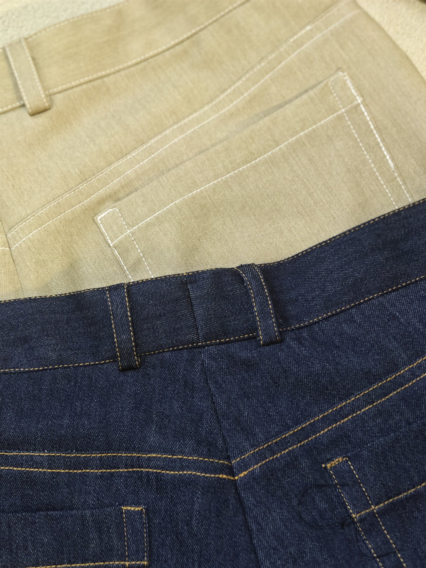 Discover Bespoke Denim Pants in Beige & Classic Navy Styles!