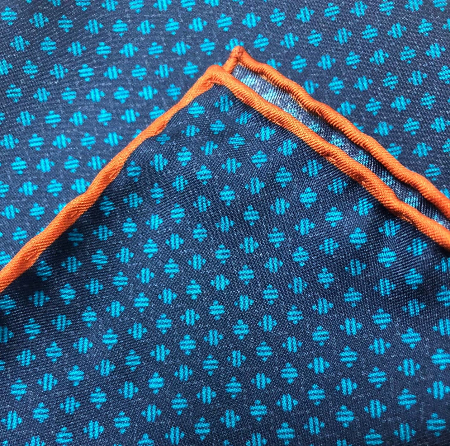 Blue With Orange Line Pocket Square