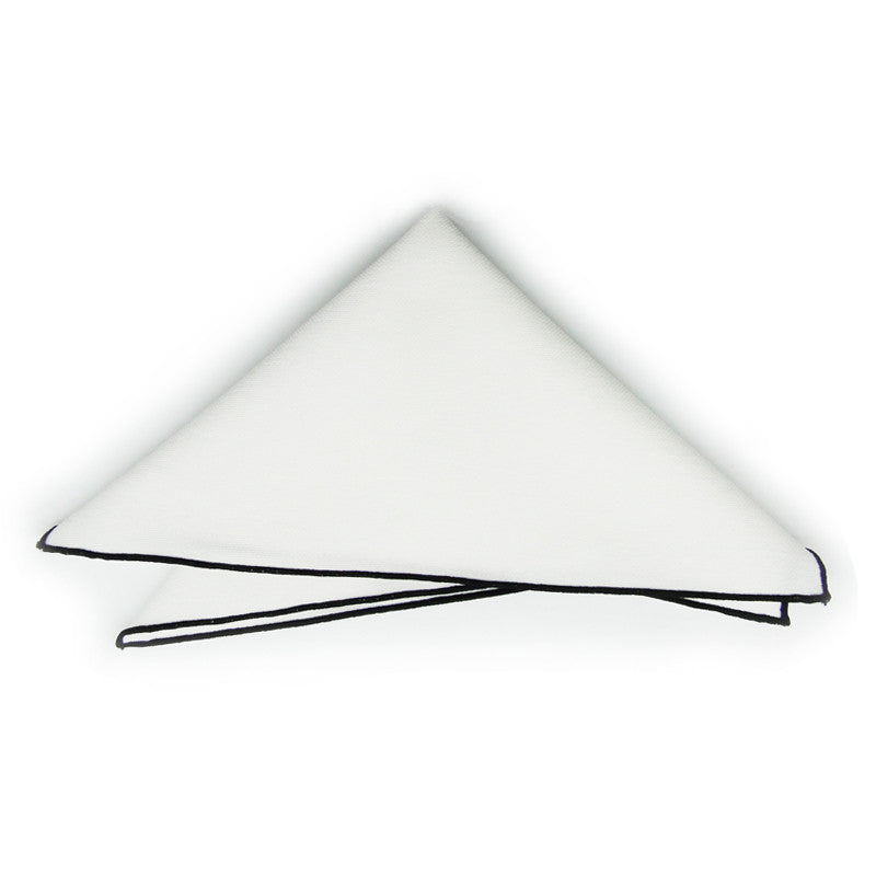 Linen White with Black Edges Pocket Square