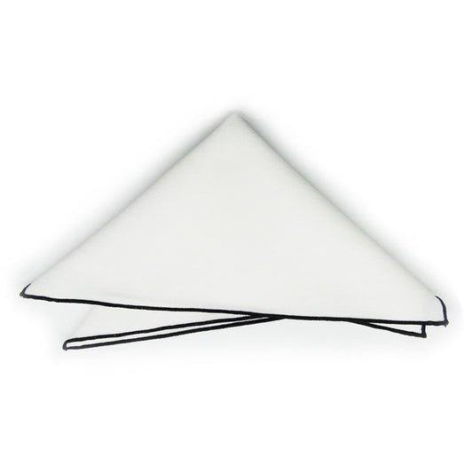 Linen White with Black Edges Pocket Square